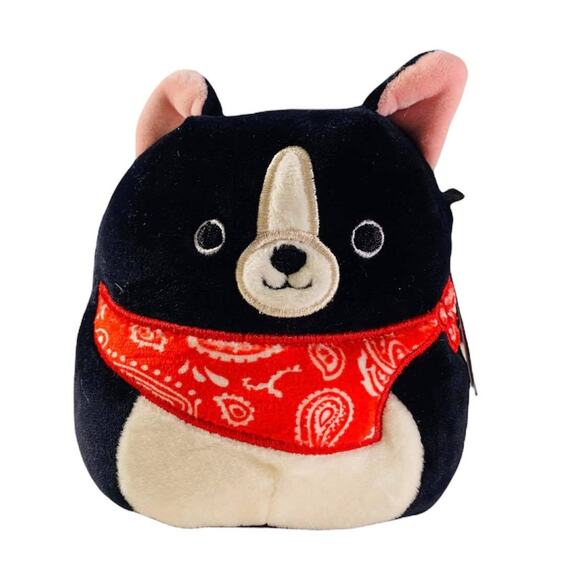 Squishmallow Teddy the Black Dog 5" Boston Terrier Plush Red Bandana Puppy Pup - Picture 1 of 8